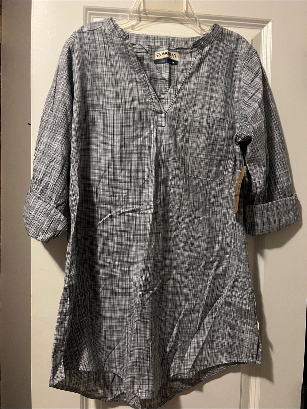Magellan Outdoors Men’s Gray Plaid Casual Button-Down Tunic